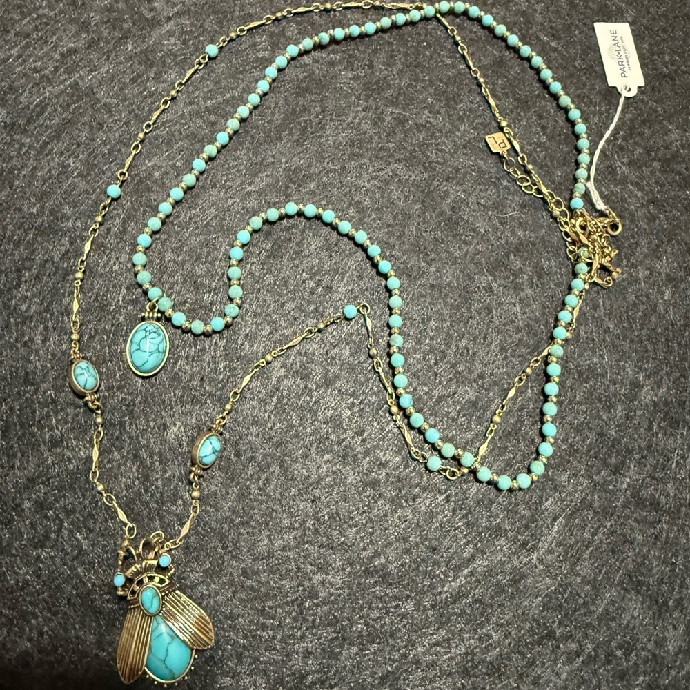 Park Lane Gold-Tone Turquoise Bead Layered Pendant Necklace